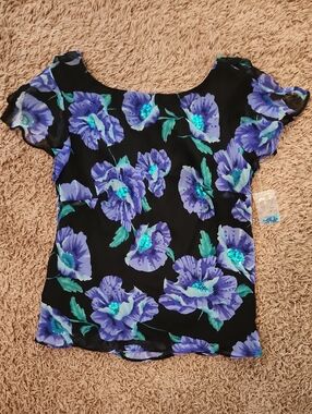 Vintage ROBBIE BEE Petite Sequin Floral Blouse Lined 100% Silk Size 6P